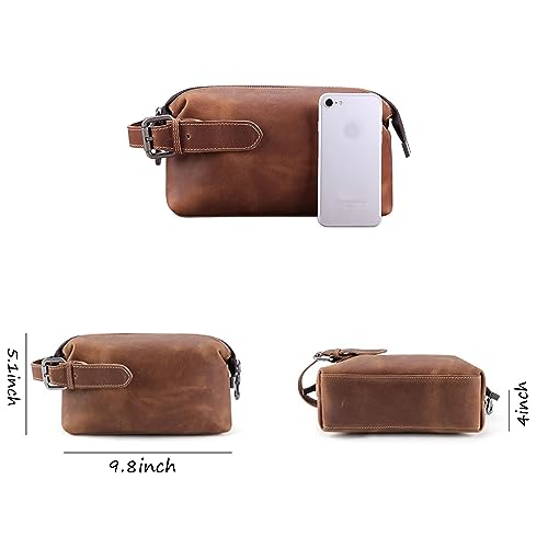 Personalized Toiletry Bag for Men, Customized Travel Shaving Dopp Kit for Groomsmen, Engraved Initial & Name Large Capacity Bag, Gift For Husband, Boy Friend, Father, Brother(Genuine leather)
