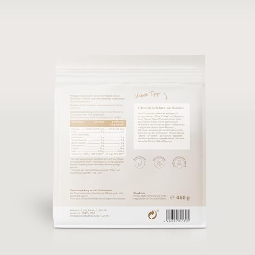 Glow25 Glow25® Collagen Pulver [450g] – Unser Original – Kollagen Hydrolysat mit Vitamin C – Peptide Typ 1 und 3 – Gute Löslichkeit – Neutral - Produktansicht 9 | TV | Video | Foto
