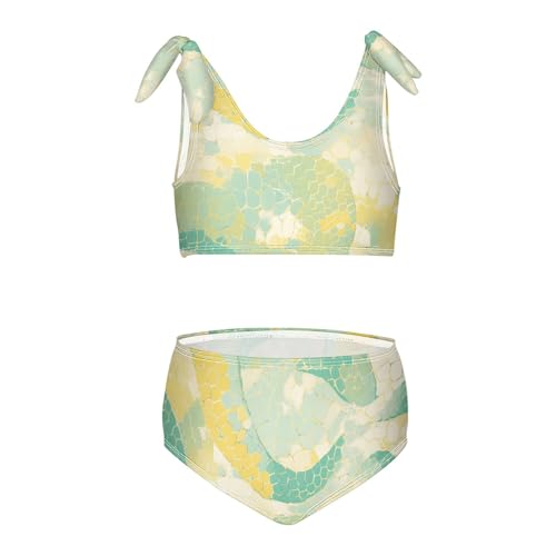 KLL Snake Skin Pattern Texture Girl 2 Piecing Bikini Set Scoop Neck Bathing Suit Swimwear Adjustable Strap