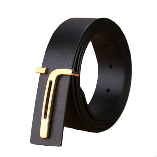 Black Leather Belt for Men Women Adjustable Gold/Silver Buckle Suit Belts for Dress and Casual