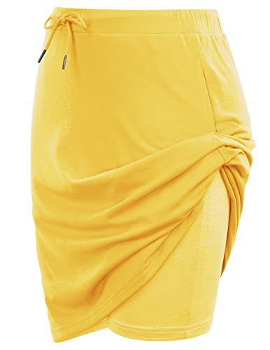 JACK SMITH Women's Athletic Skort Drawstring Waist Stretchy Knitting Skirts with Pockets(S,Yellow)