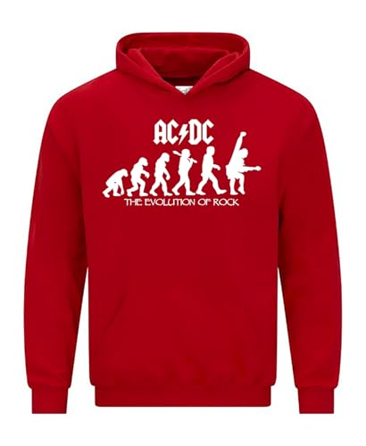 Daily Apparel AC' DC Men's Hoodie Evolution of Rock Unisex Quality Printed Hooded Top |Funny Vintage Style Pullover Hoodie Cozy & Stylish Hooded Jumper for UK Men/Women Red