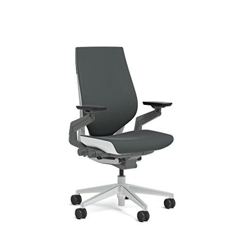 Steelcase Gesture Task Chair: Wrapped Back - Platinum Metallic Frame/Base/Seagull Accent - Roll Control Hard Floor Casters #TOP27