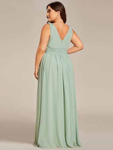 Image of Ever-Pretty V Neck Sleeveless Pleated Chiffon Maxi Plus Size Formal Dress for Women Bridesmaid Dresses 09016-DA