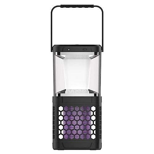 SIMON - Lámpara Mata Moscas y Mosquitos, Lámpara Antimosquitos para Exterior, Doble Función: Ilumina y Mata Insectos Voladores, Portátil, con Luz Led, Batería y Panel Solar, Color Negro