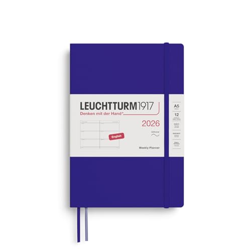 Leuchtturm1917 372743 Agenda Settimanale Medium (A5) 2026, Copertina Morbida, Ink, Inglese
