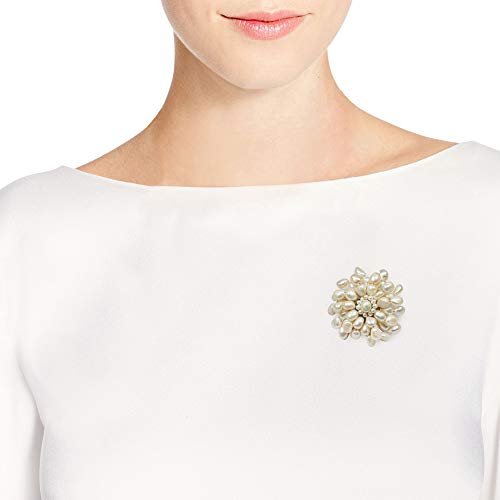 Aeravida Cultured Freshwater White Pearls Retro Floral Pin-Brooch #TOP4