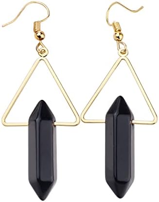 Nupuyai Hexagonal Healing Crystal Stone Vintage Dangle Earrings for Women, Triangle Gold Plated Drop Earrings for Wedding Party, 66mm