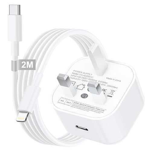 iPhone Charger Fast Charge, 20W USB C Charger Plug and 2M Lightning Cables for iPhone 14 13 12 11 Pro Max/Mini/XS/XR/SE/8/iPad, iPhone Fast charger Cable and Plug Adaptor UK Power Adapter Wall charger