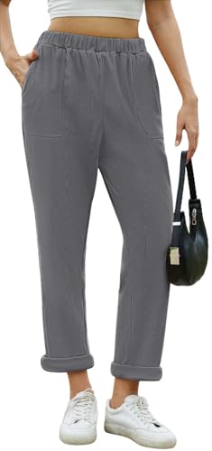 Joligiao Pantalon Pana Mujer Alta Pantalones de Pana Mujer Cintura Elástica Pantalones Invierno Casuales Vintage Pantalon Anchos Sólido Elegante Pantalón Piernas Rectas Cómodo Largos con Bolsillos