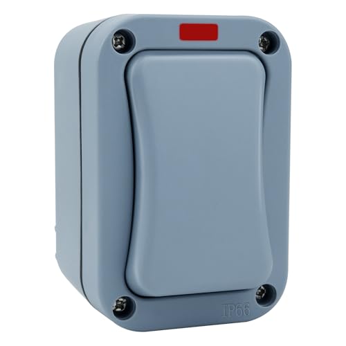 NineLeaf Outdoor Waterproof Light Switch IP66 15A 125V SPDT Dual Control Mini Slim Design with LED Indicator ABS Wall Switch for Garden Balcony Garage Corridor CE Certified