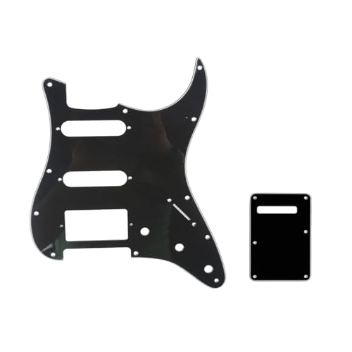 Musiclily SSH 11 Hole Strat Guitar Pickguard and BackPlate Set for Fender USA/Mexican Standard Stratocaster Modern Style, 3Ply Black