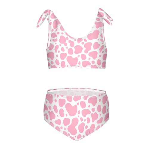 Toddler Girls Bikini Set Pink Cow Swimsuits Kid Bowknot Swimwear 2 Piece Bathing Suit 3-12T