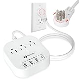 ELECTERY - 360° drehbare Flachsteckdosen-Stromleiste, 3 Fuß Verlängerungskabel mit 3 AC-Ausgängen, 4 x 16 AWG USB-Anschlüsse für Zuhause, Büro und Reisen, ETL-zertifiziert, Whitev