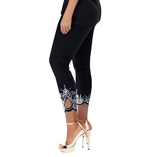 Lace Leggings for Women Elegant High Waisted Capri Cropped