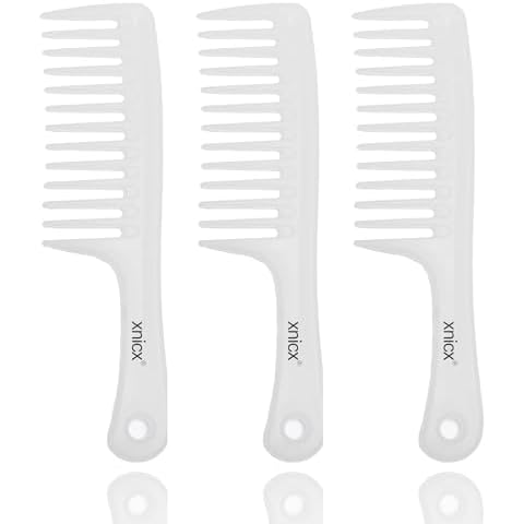 xnicx 3 pcs Wide Tooth Comb Set,Detangling Hair Comb for Curly,Wet,Thick Hair,Hair Brush Shower Comb Detangler Hair Wide Comb with Care Handgrip Comb Styling Comb for Women,Men White Cover