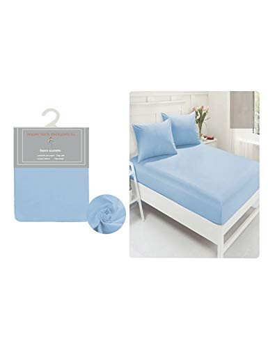 HTE-Sábana Bajera Ajustable 50% Algodón 50% Poliéster con Goma Elástica para Cama 150 (Azul, 150 x 190/200 cm)