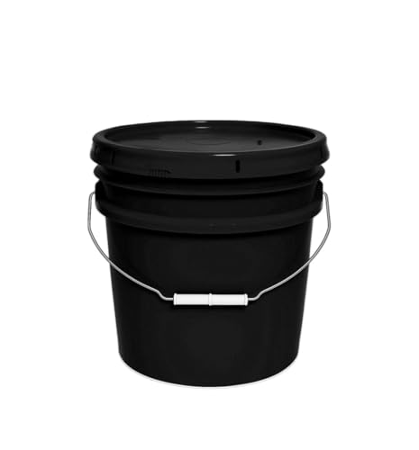 Image of MKS Plastics 3.5-Gallon Bucket with Airtight Lid - Made in USA, Food Grade BPA Free Plastic, Heavy Duty Multi-Use, Metal Handle with Grip, Stackable Storage - Black, 1 Pack