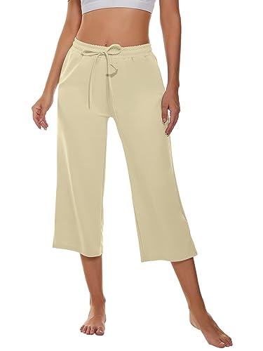 Pantalon de yoga capri ample noir taille haute stretch avec poches