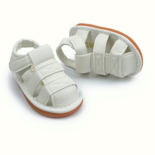 Image of WILLFUN Baby Boy Girl Summer Infant Squeaky Sandals Premium Rubber Sole Closed-Toe Non-Slip Shoes Toddler First Walkers