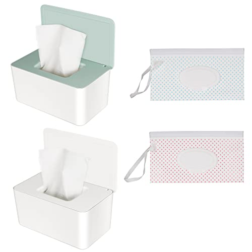 2Pcs Caja Para Toallitas Húmedas Bebe Bolsa Toallitas Bebe Portátil,Dispensador De Toallitas portatil con Tapa Soporte Tela Funda Pañal Deber Organizador Hogar Oficina Uso(Verde + Blanco)