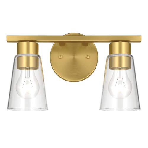 Image of Kichler Stamos 13.25 inch 2-Light Soft Modern Vanity Light with Clear Glass in Brushed Gold, (8.25 inch H x 13.25 inch W), 55120BGCLR