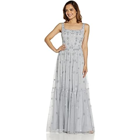Adrianna Papell Women's Beaded Boho Long Special Occasion Dress, Glacier, 8 Cover
