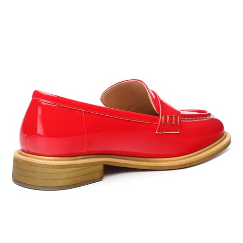 Image of JUSTDANNI Loafers for Women Slip On Shoes with Round Toe 1.2-Inch Low Chunky Block Heel Patent Comfortable Casual Dress Pump Shoes for Wedding Party Work Shopping Dating