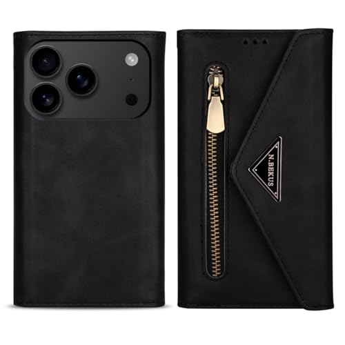 Étui pour iPhone 16E noir en cuir avec porte-cartes et fermeture magnétique