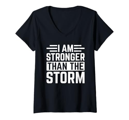 Mujer I am stronger than the storm Christian Faith Biblia versos Camiseta Cuello V