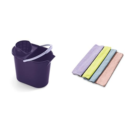 Mery | Set Cubo Ovalado Escurridor 12L + Bayeta Microfibra 4 u. | Limpieza Hogar | Azul/Blanco