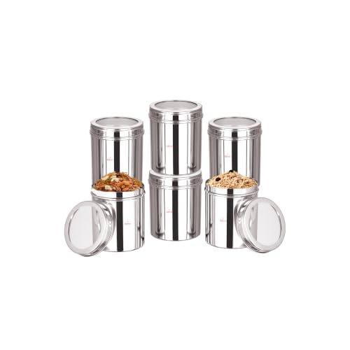 Image of Ebun Heavy Gauge See Through Stainless Steel Containers | Stainless Steel Dabba Set for Kitchen | Air Tight Steel Containers for Storage | Steel Containers for Kitchen 500 Gms | Set of 6