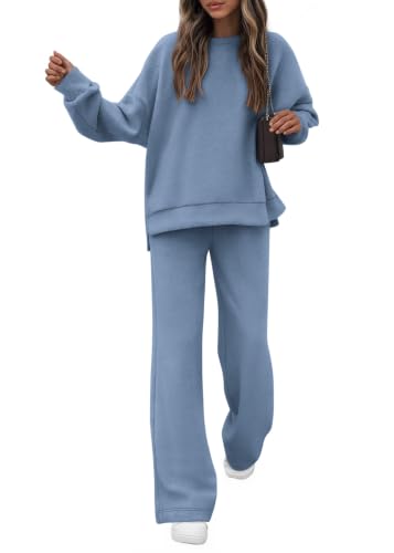 KIRUNDO Sweatsuits 2 Piece Outfit Matching Lounge Sweat Set(Dusty Blue, S)