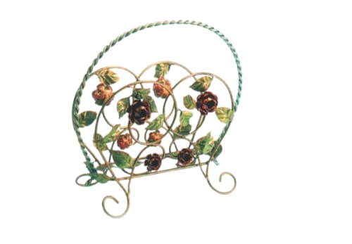 artigianatodaloise Revistero de hierro forjado con rosas y hojas de colores periódicos