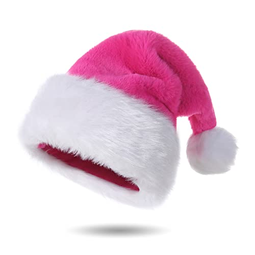 Tokforty Santa Hats, Pink and White Santa Hats for Adults, Unisex Velvet Touch Comfort Christmas Hats for New Year Festive Party Christmas Supplies