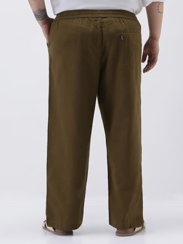 Image of Urbano Plus Men's Loose Fit Solid Linen Blend Trousers Non-Stretchable
