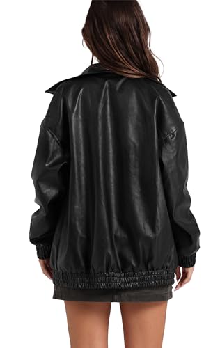 SAMPEEL Leather Jacket Women Faux Oversized Motorcycle Bomber Coats 2025 Fall Fashion Outfits Winter Clothes3