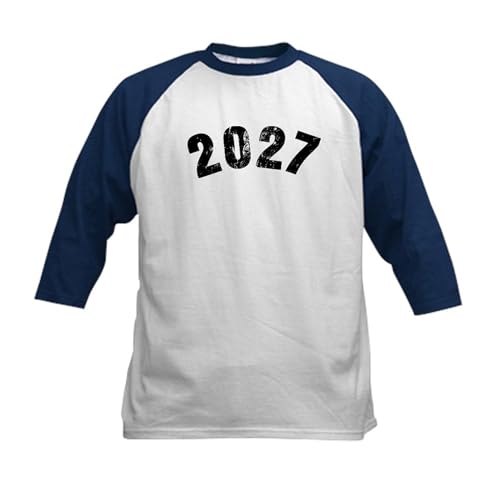 CafePress 2027 Year Vintage Baseball Jersey Kids Cotton Baseball Jersey, 3/4 Raglan Sleeve Shirt Navy/White