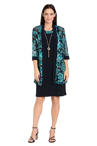 R&M Richards 2PC Sheath Dress & Foil Print Sheer Jacket W/ ¾ Sleeves