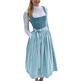 Dirndl Damen Blau, Dirndl Damen Lang, 2 Teiliges Dirndelkleider Dirndel Kleid mit Schürze Trachtenkleid Knielang Dirndlkleid und Dirndlschürzen Trachtenmode für Oktoberfest Besondere Anlässe