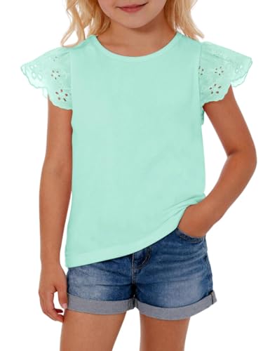 Lista de Blusas de Moda para Niña los más recomendados. 50 Haloumoning - Camisetas de manga corta con volantes para bebé y niña, cuello redondo, blusas informales, playera básica, 9 a 8 años, Verde menta, 3 Años/4 Años