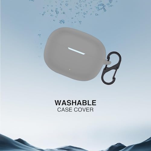 Image of Prolet Earbuds Case Compatible with Realme Buds T200x /T200 Lite, Silicone Shockproof Dustproof Cover, 360 Degree Protection, Anti-Scratch Soft TPU Skin, Carabiner Hook (Grey)