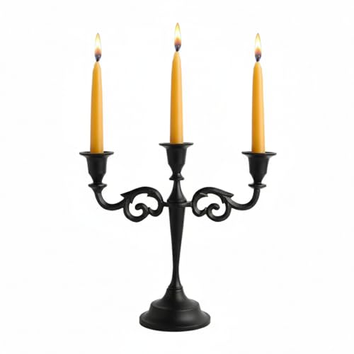 Rely+ 3 Arm Candelabra - 10 Inch Tall Matte Black Tapered Candle Holder - Elegant Candle Stands and Candlesticks Holders for Home Decor - Fits 3/4-Inch-Thick Candles