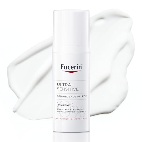 Eucerin Ultra-Sensitive Beruhigende Pflege für Normale bis Mischhaut 50 ml, Tages- und Nachtcreme lindert juckende und irritierte Haut, pflegende Gesichtscreme ohne Alkohol und Duftstoffe