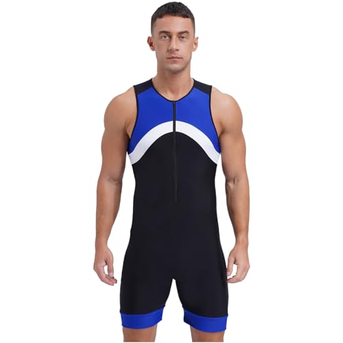 ranrann Maillot de Bain Homme 1 Pièce Combinaison Natation Combishort Surf Plage Piscine Sport Swimwear M-4XL Bleu M