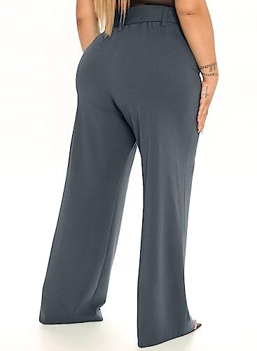 Image of FRAULEIN Women's Western Stylish Trousers Relax Fitting Belted Wide Leg [S - 5XL] Size Pants