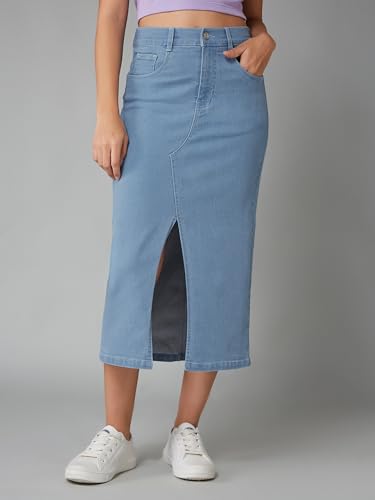 Image of Dolce Crudo Women's Flared High-Rise Stretchable Denim Maxi Skirt
