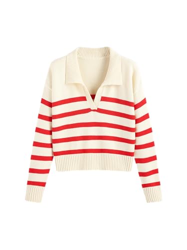 CIDER Womens Polo Sweater Striped Collared Lightweight Long Sleeve V Neck Pullover Fall Sweater Tops 2025