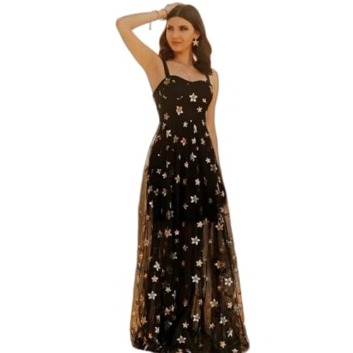 Robe longue en maille à paillettes étoiles pour soirée chic