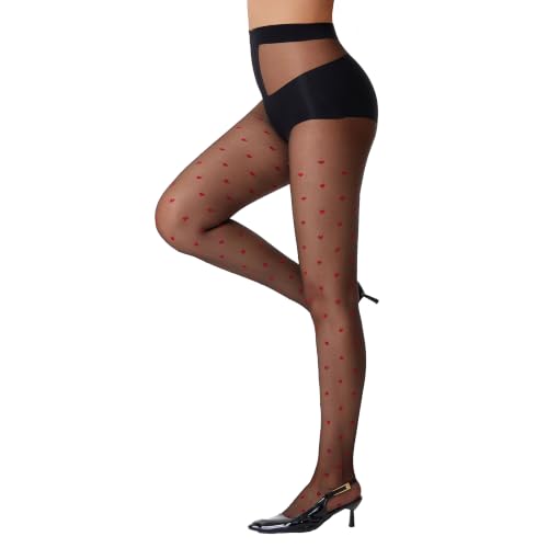 Image of Patterned Tights for Women High Waist Pantyhose Black Sheer Stockings 15D